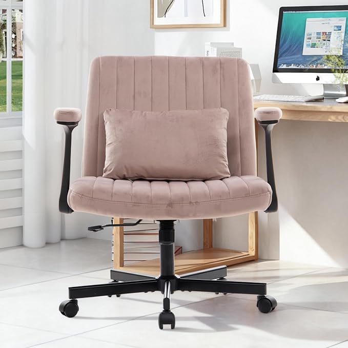 Ergonomic Cross Legged Chair with Wheels, 360 Swivel Meditation Chair, ADHD Chair, Criss Cross Desk Chair with Lumbar Support and Adjustable Stool, Wide Seat Cushion, Light Pink