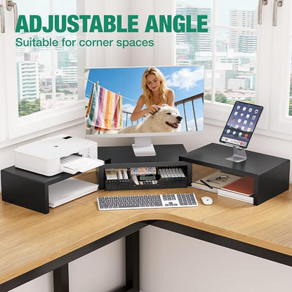 OPNICE Dual Computer Monitor Stand Riser, Desk Organizer with Drawer, Office Desk Accessories & Workspace Organizers for Home Office Supplies, Black