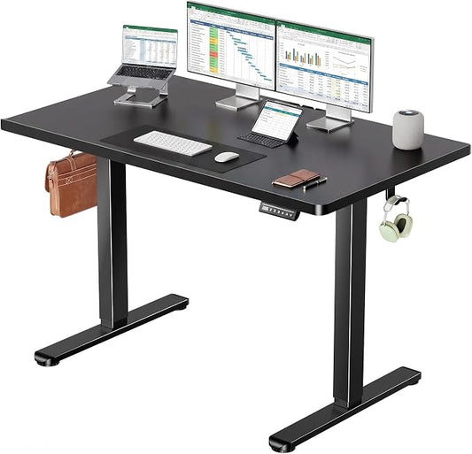 Marsail Electric Standing Desk Adjustable Height, 48 inch Large Standing Desk with Deeper Tabletop & 4 Memory Presets, One Piece Standing Desk for Home Office & Computer, Light Black,2 Packages