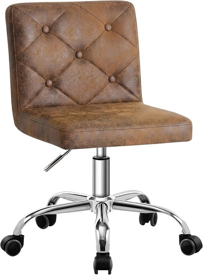 VECELO PU Leather Mid-Back Armless Desk Chair Adjustable Height 360° Rolling Swivel for Home Office Work, Dark Brown