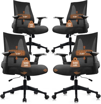 CLATINA 500lbs Big and Tall Office Chair Heavy Duty Mesh Ergonomic Computer Chairs with Adjustable Lumbar Support and Wide Comfy Seat for Home Office Conference Heavy People, Black, 4 Pack