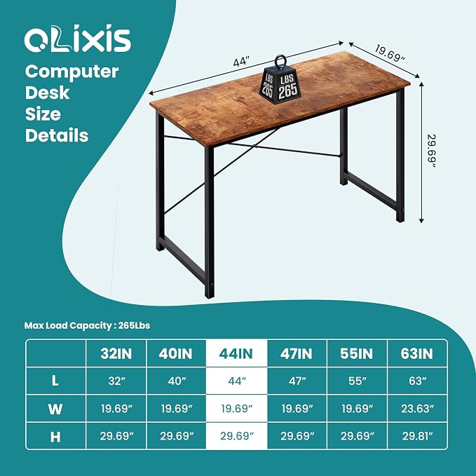 OLIXIS 44 Inch Home Office Desk, Small Computer Work Table with X-Shaped Reinforcement, Simple Modern Writing and Study Table for Home Office, Bedroom or Dorm Room, Rustic Brown
