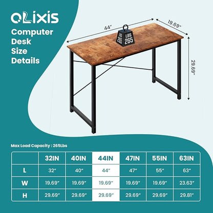 OLIXIS 44 Inch Home Office Desk, Small Computer Work Table with X-Shaped Reinforcement, Simple Modern Writing and Study Table for Home Office, Bedroom or Dorm Room, Rustic Brown