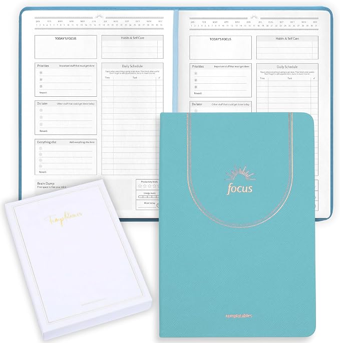 ADHD Daily Planner for Neurodivergent Adults – Premium Leather Productivity & Task Management Planner with Guided Focus Pages, 170gsm Paper, Gold Foiling & Gift Box – Undated | A5 (Teal)
