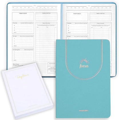 ADHD Daily Planner for Neurodivergent Adults – Premium Leather Productivity & Task Management Planner with Guided Focus Pages, 170gsm Paper, Gold Foiling & Gift Box – Undated | A5 (Teal)