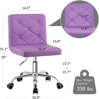 VECELO PU Leather Mid-Back Armless Vanity Chair Adjustable Height 360° Rolling Swivel for Home Office Work