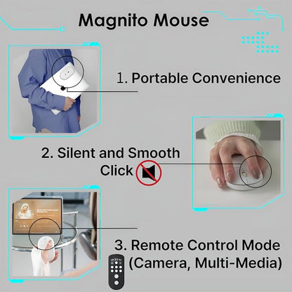 Magnito – Magnetic Wireless Bluetooth Mouse for MacBook, iPad, Laptop, Windows, Chrome OS, Linux – Compact & Portable, Slim, Lightweight, Quiet Clicks – The Best Travel Mouse (Silver)
