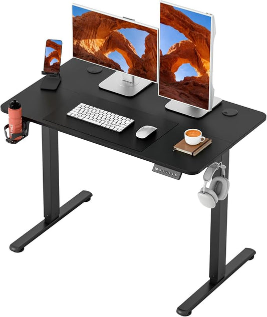 Furmax Electric Standing Desk, 40 x 24 Inches Height Adjustable Sit Stand up Desk, Memory Preset Computer Home Office Desks with Sturdy Metal Frame, Phone Stand Cable Management Hole (Black, 40'')