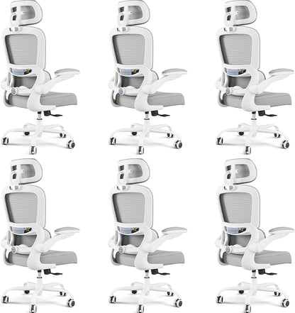 TRALT Office Chair Ergonomic Desk Chair, 330 LBS Home Mesh Office Desk Chairs with Wheels, Comfortable Gaming Chairs White Pack of 6