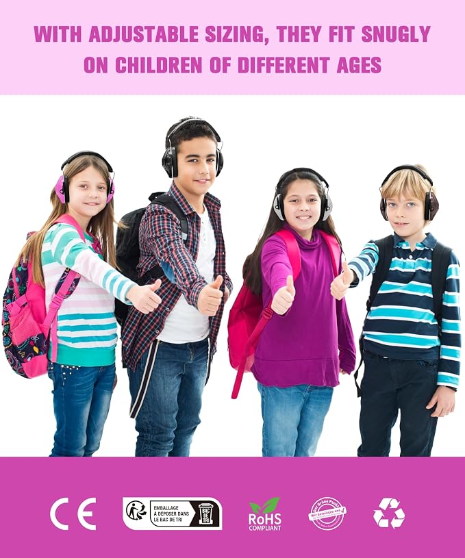 ZOHAN 032 Kids Noise Canceling Headphones - 25dB NRR Kids Ear Protection Earmuffs for School, Monster Jam, Fireworks, Travel, Air Show, Concert, Autism - Pink