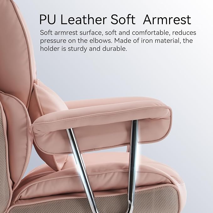 Efomao Big and Tall Office Chair, 400lbs Heavy Duty High Back Executive Chair with 23.6" Extra Wide Seat, PU Leather Desk Chair with Footrest and Padded Armrests, Pink