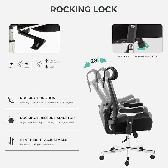 600lbs Big and Tall Office Chair with Wider W-Shaped Thick Seat Cushion, Ergonomic Computer Mesh Desk Chairs for Heavy People, Computer Chair, Adjustable Lumbar Support, 4D Armrests Headrest
