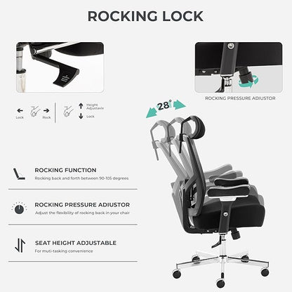 600lbs Big and Tall Office Chair with Wider W-Shaped Thick Seat Cushion, Ergonomic Computer Mesh Desk Chairs for Heavy People, Computer Chair, Adjustable Lumbar Support, 4D Armrests Headrest