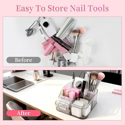 BQAN Transparent Acrylic Nail Desk Organizer, Drill & Brush Holder, Professional Storage Box for Nail Tools, Makeup, Eyeshadows, Skin Care