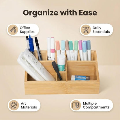 2 Pack Bamboo Art Supply Organizer, Pen Holder Wooden Desktop Storage for Artists, Office Supplies, Makeup Brushes,Minimalist Desk Accessory for Home Studio, Classroom or Vanity