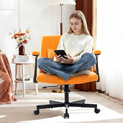Criss Cross Chair with Armrest,Cross Legged Chair with Wheels,Adjustable Reclining Office Chair - Modern for Home Office, Meditation & Creative Work (Orange)