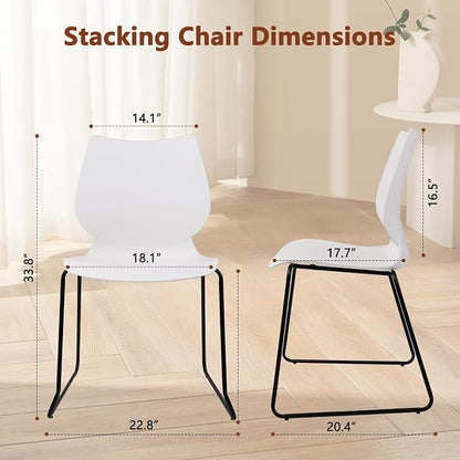 KLASIKA Stackable Waiting Room Chair, Stacking Office Chair with Ergonomic Lumbar Support and Metal Legs, Plastic Desk Chairs for Conference School Church Guest Reception Set of 4, White