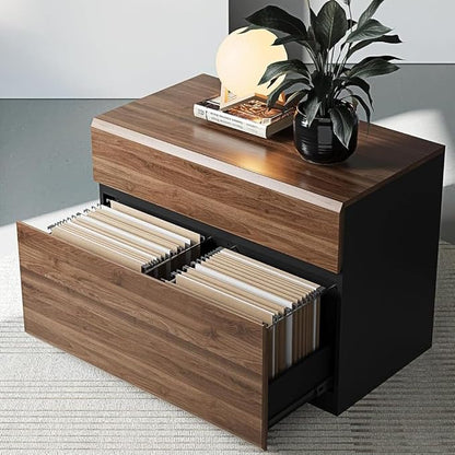 ModernMate 2 Drawer Lateral File Cabinet, 31W*23H Wood Filing Cabinet with Anti-tilt Mechanism, Home Office Storage Filing for Letter, A4 & Legal Size, Black Walnut