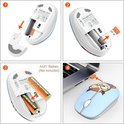 FMOUSE Cute Cartoon Wireless Mouse, 2.4G Bluetooth Dual Mode, AA Battery Powered, Silent Ergonomic Mice for Kids Students Office Workers Laptop PC Mac iPad (Sleepy Book Owl)