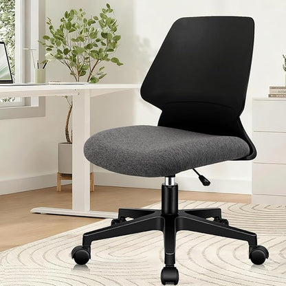 CLATINA Armless Home Office Chair, Desk Chair with Wheels, Adjustable Height Reading Chairs, Small Swivel Computer Chair, Comfy Upholstered Task Chair for Office Meeting, Black