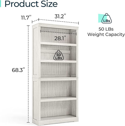 LINSY HOME 5-Shelf Bookcase, Bookshelves Floor Standing Storage Shelves 68 in Tall Bookcase Home Decor Furniture for Home Office, Living Room, Bed Room - White Oak