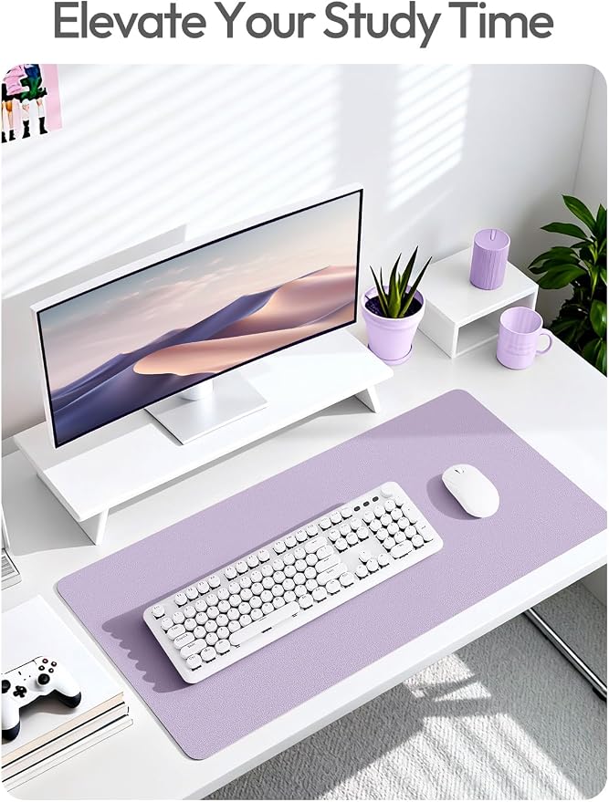 YSAGi Leather Desk Pad Protector, Office Desk Mat, Large Mouse Pad, Non-Slip PU Leather Desk Blotter, Laptop Desk Pad, Waterproof Desk Writing Pad for Office and Home (Light Purple, 55" x 24")