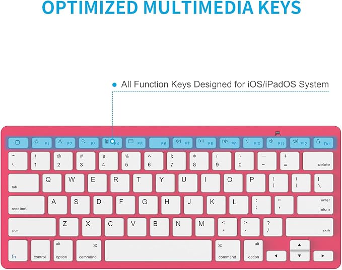 OMOTON Ultra-Slim Bluetooth Keyboard for iPad 11th/10th/9th/8th/7th, iPad Pro/Air/Mini and iPhone Series, Wireless iOS Keyboard with 12 Multimedia Keys for Office, Home, Travel, School,Red
