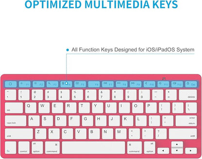 OMOTON Ultra-Slim Bluetooth Keyboard for iPad 11th/10th/9th/8th/7th, iPad Pro/Air/Mini and iPhone Series, Wireless iOS Keyboard with 12 Multimedia Keys for Office, Home, Travel, School,Red