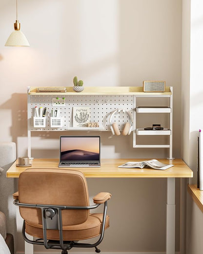 PEGZONE Clamp on Desk Shelf, 44" Desktop Shelving System, White | with Pegboard and Accessories, Desktop Organizer with 2-Tier Shelf, Desk Pegboard for Gaming Office