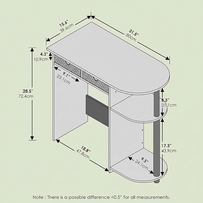 Ipoh Computer Desk, 32 Inch Writing Desk, Study Desk with Side Shelves and Bin Storage, for Home Office, Study Room, Mocha Charcoal