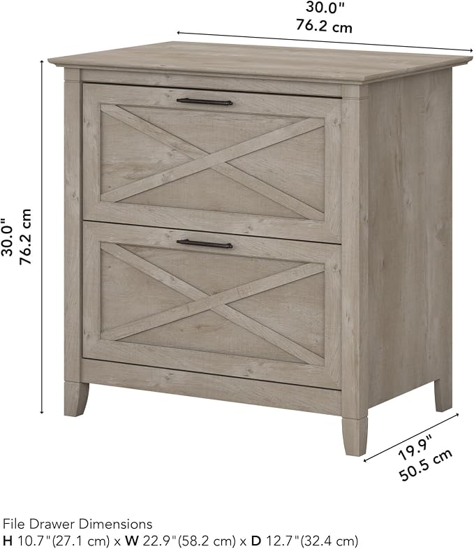 Bush Home Key West 2 Drawer Lateral File Cabinet in Washed Gray, Document Storage for Home Office, Accent Chest with Drawers