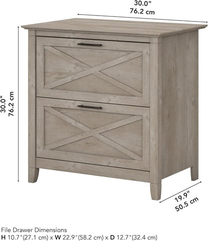 Bush Home Key West 2 Drawer Lateral File Cabinet in Washed Gray, Document Storage for Home Office, Accent Chest with Drawers
