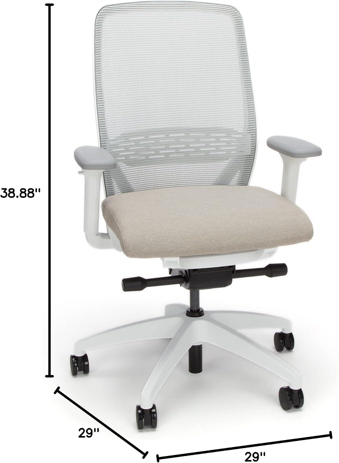 HON Nucleus Office Chair Ergonomic Desk Chair Suspended Seat Mesh Back for Home Office, Task Work - Synchro-Tilt Recline, Swivel Wheels, Adjustable Lumbar Support & Armrests, White Frame, Fawn