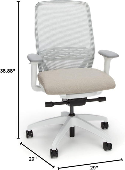 HON Nucleus Office Chair Ergonomic Desk Chair Suspended Seat Mesh Back for Home Office, Task Work - Synchro-Tilt Recline, Swivel Wheels, Adjustable Lumbar Support & Armrests, White Frame, Fawn