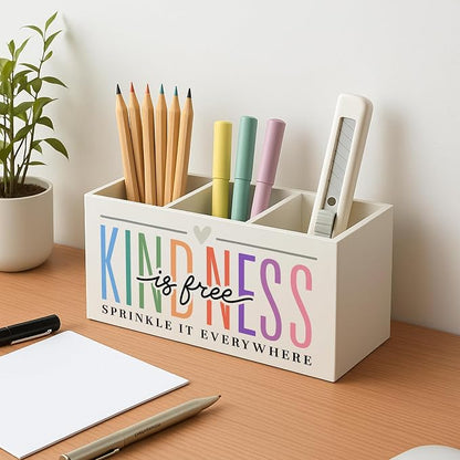 Kindness Is Free Inspirational Pen Pencil Holder for Desk, Inspirational Gifts for Women, Self Love Positive Mental Health Makeup Brush Toothbrush Holder for Vanity Bathroom