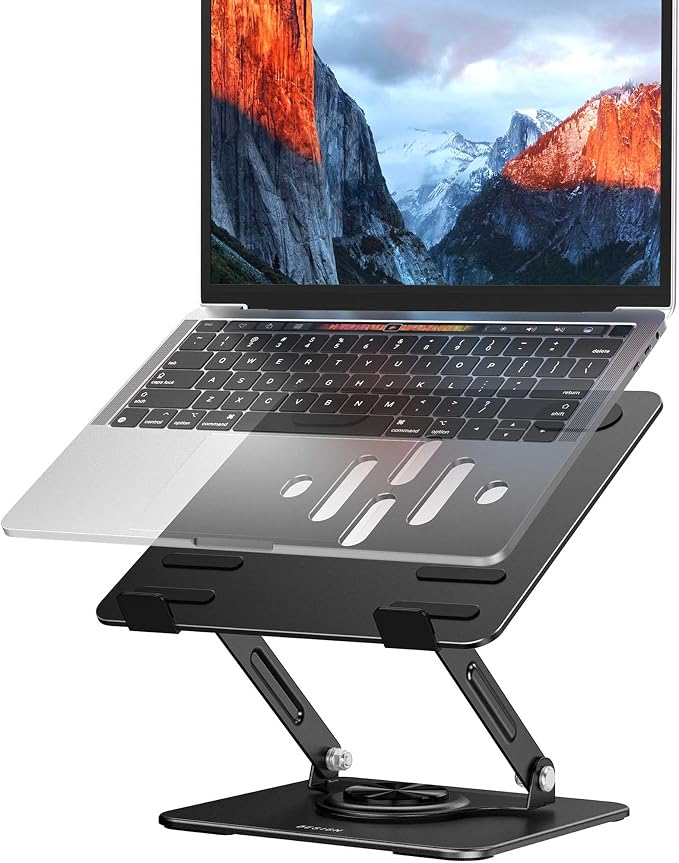 BESIGN Laptop Stand with 360° Rotating Base, Ergonomic Adjustable Notebook Riser, Foldable Computer Holder Compatible with 10-14" Laptops, LS11 Black