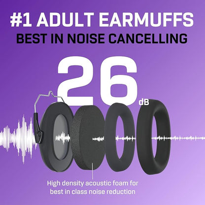 Vanderfields - Hearing Protection Ear Muffs - Over 31 dB (2K Hz) Broad Noise Cancelling Sound Reduction - Adults & Teens