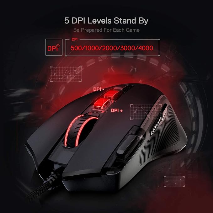 Redragon M612 Predator RGB Gaming Mouse, 8000 DPI Wired Optical Mouse with 11 Programmable Buttons & 5 Backlit Modes, Software Supports DIY Keybinds Rapid Fire Button