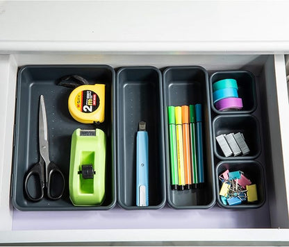 BYCY 18 Pcs Drawer Organizers Trays Set for Office Bathroom Dresser Interlocking Dividers Storage Bins Pack (18 Pieces Set)