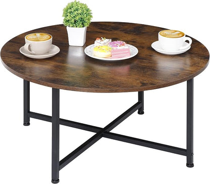 ZenStyle Round Coffee Table, Industrial Style Cocktail Desk Modern Leisure Tea Table, Kitchen Dining Table for Living Room, Dining Room, Tea, Home Office Balcony with Durable Metal Frame