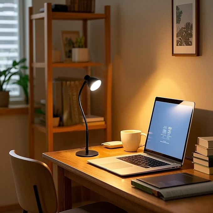 Small Dimmable Gooseneck LED Desk Lamp for Home Office, CRI 90+ Eye-Caring Reading Light, Adjustable Brightness, Perfect for Study Desk (Adapter Included)