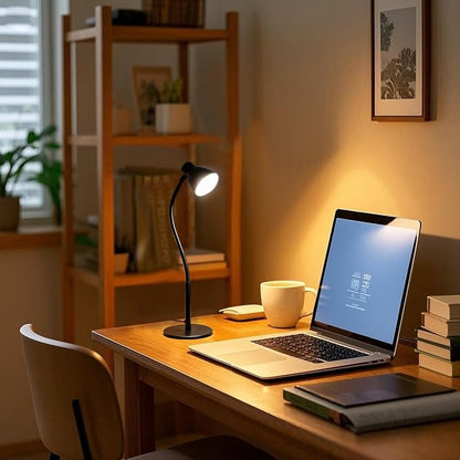 Small Dimmable Gooseneck LED Desk Lamp for Home Office, CRI 90+ Eye-Caring Reading Light, Adjustable Brightness, Perfect for Study Desk (Adapter Included)