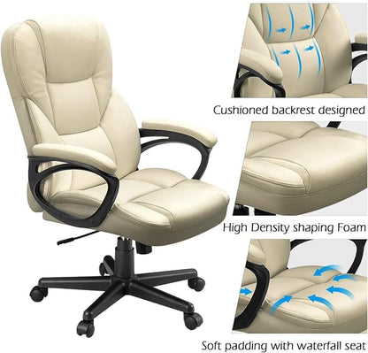 Furmax Office Executive Chair High Back Adjustable Managerial Home Desk Chair, Swivel Computer PU Leather Chair with Lumbar Support (2, Khaki)