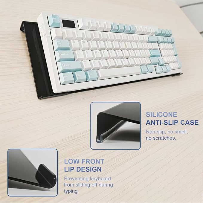 Acrylic Tilted Computer Keyboard Stand for Desk 16.9"x 5.7"-Black | Keyboard Riser with Silicone Anti-Slip Strip Ergonomic Tilted Lift for Comfortable Typing for Office, Home, and School