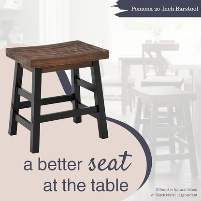 Alaterre Furniture Pomona Rustic Industrial Barstool – 20” Backless Counter Stool with Solid Pine Wood Seat and Black Metal Legs – Farmhouse Seating for Dining Room, Kitchen, or Office (Natural/Black)