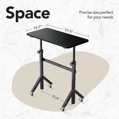 HUANUO 32'' Small Standing Desk Adjustable Heigh, Mobile Stand Up Desk with Wheels, Portable Rolling Desks for Walking Pad and Treadmill, Computer Laptop Desks for Home Office Space