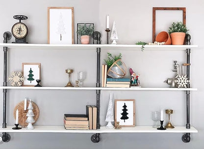 HDDFER Industrial Pipe Shelving Rustic White Pipe Wall Shelves Industrial Shelves with Wood Planks Floating Shelves 60 Inch Farmhouse Bathroom,Kitchen Shelving Wall Mounted