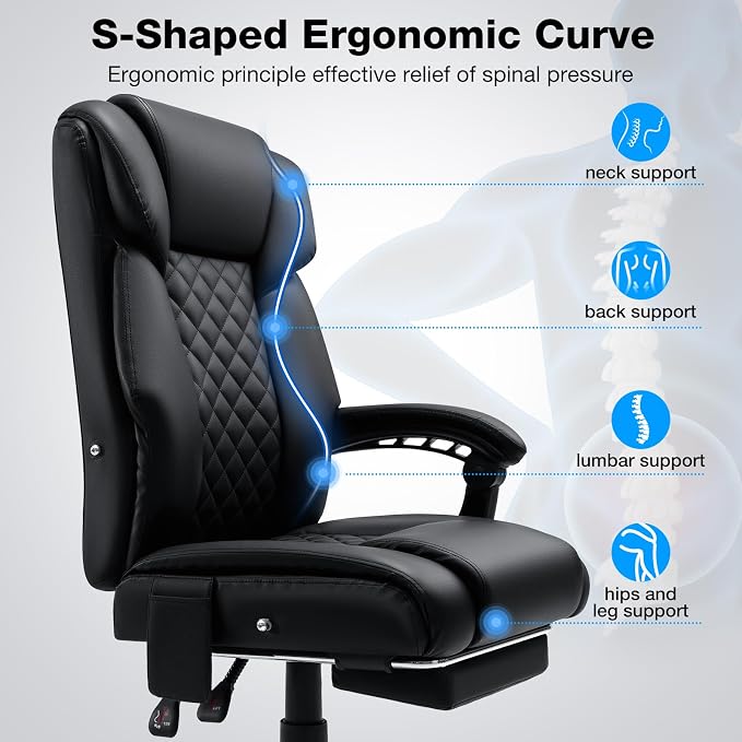 HOFFREE 400lbs Massage Office Chair with 6 Points Vibration Ergonomic Executive Office Chair with Foot Rest Reclining High Back Computer Desk Chairs Black