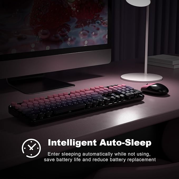 MOFII Wireless Keyboard and Mouse Combo, Retro Typewriter Keyboard with Colorful Round Keycaps, 2.4GHz USB Plug Play Connection for PC Laptop Windows XP/7/8/10 (Berry Pink)