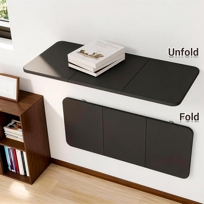 Neoaider Wall Mounted Folding Desk 35.4” x 15.7”, Drop Down Table with Metal Collapsible Brackets, Folding Wall Table for Small Spaces, Home, Office, Kitchen, Laundry Room-Black